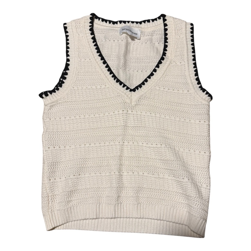 Heartloom Ivory Knit Sweater Vest with Black Accents